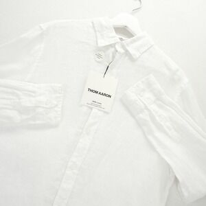 Thom Aaron Mens 100% Linen Long Sleeve Hidden Button Down Shirt White Size M